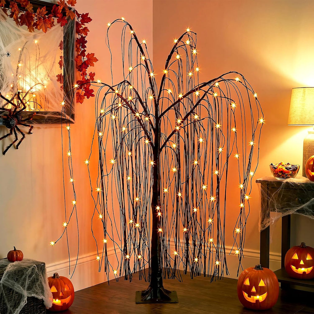 EAMBRITE Halloween Tree 4 FT Lighted Black Spooky Willow Tree Outdoor