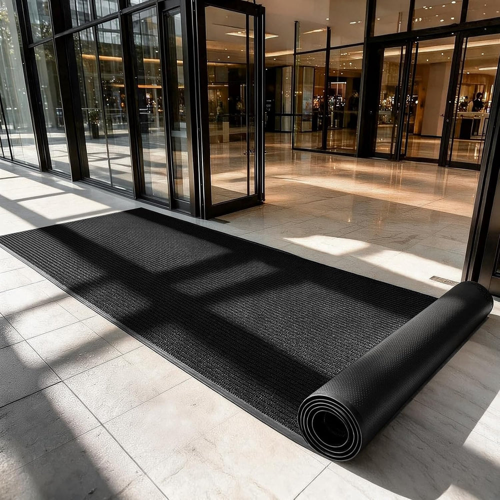 3x10 FT Door Mat Hallway Runner Rug with Non-Slip Rubber Backing, Jet Black