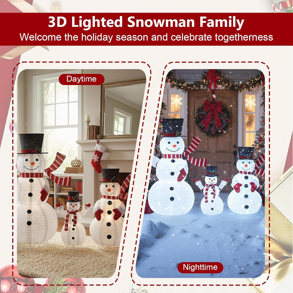 Tangkula 3-Piece Christmas Lighted 3D Snowman Family, 4.1 FT Snowman Set