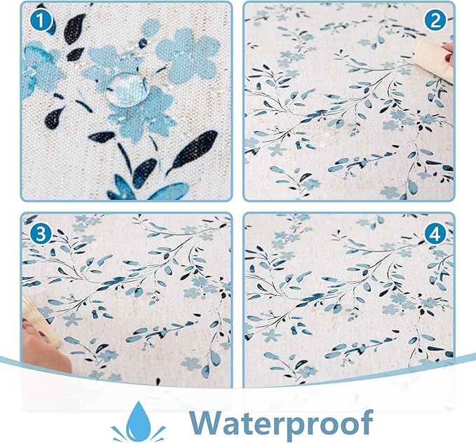 Mysky Home Rectangle Table Cloth 60x120 Inch - Spring Summer Floral Tablecloth, Waterproof Linen Fabric Oblong Table Cloth for Kitchen Dining Tablecloth for 6 Feet Table Blue, Small Blue Flower Design