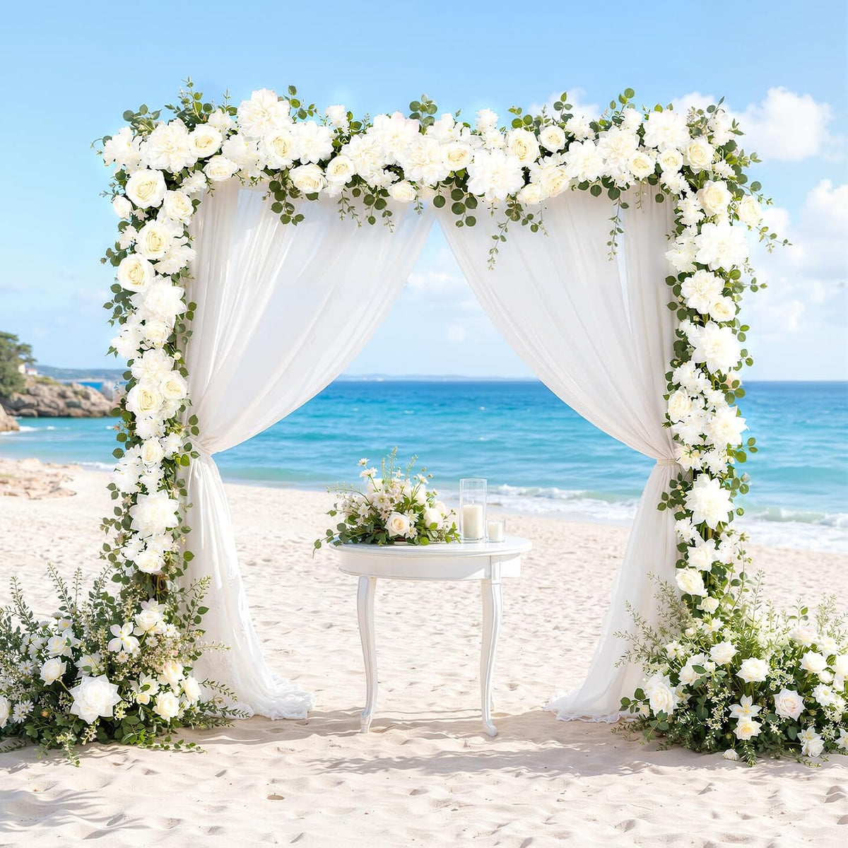 Findosom Total 12.4Ft Artificial Flowers Garlands for Decoration, White