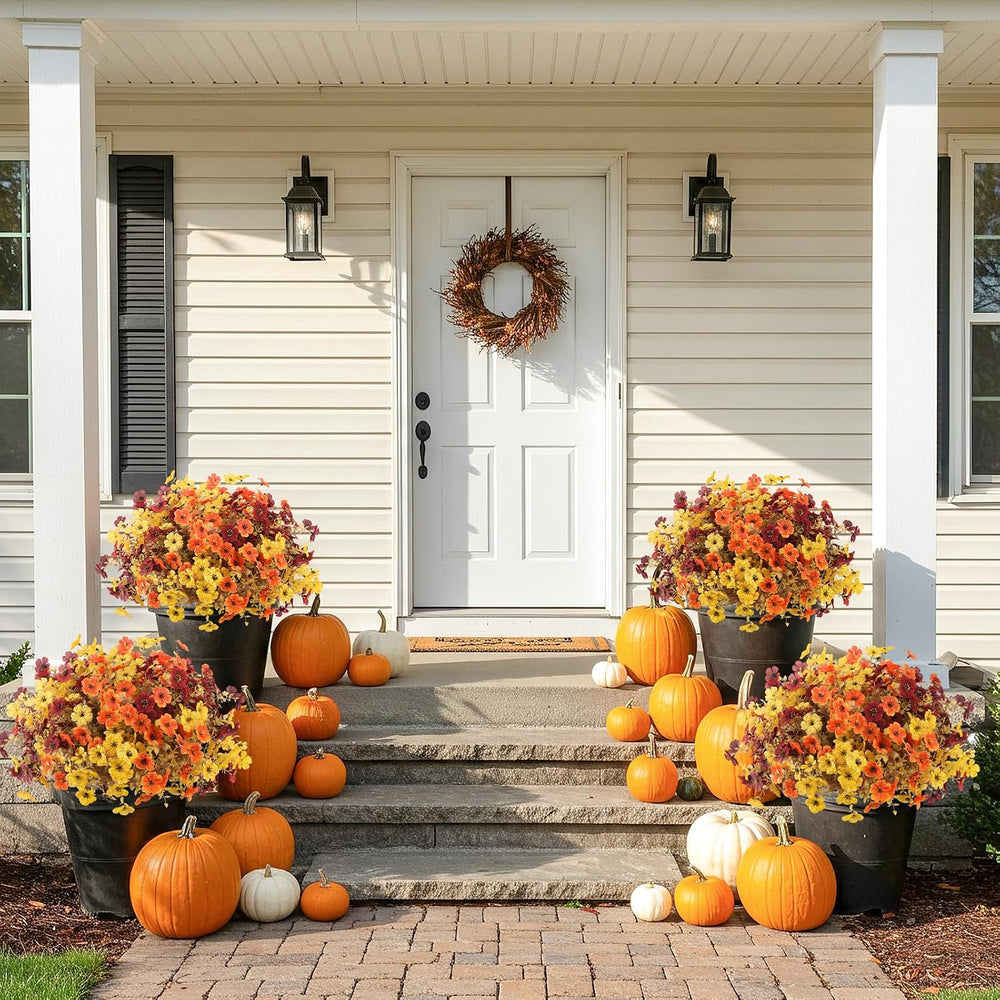 Artificial Fall Flowers Outdoors UV Resistant Fake Mums Bulk Outside Faux Mum...
