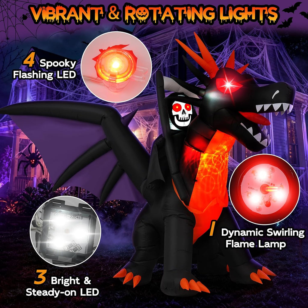 11.5FT Long Animated Dragon & Grim Reaper Halloween Inflatable, Moving Head