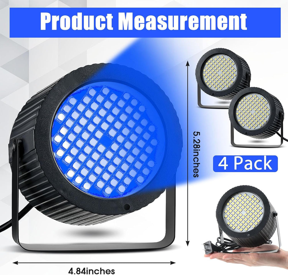 Funtery 4 Pcs Strobe Lights 88 LEDs Sound Activated Stage DJ,Blue