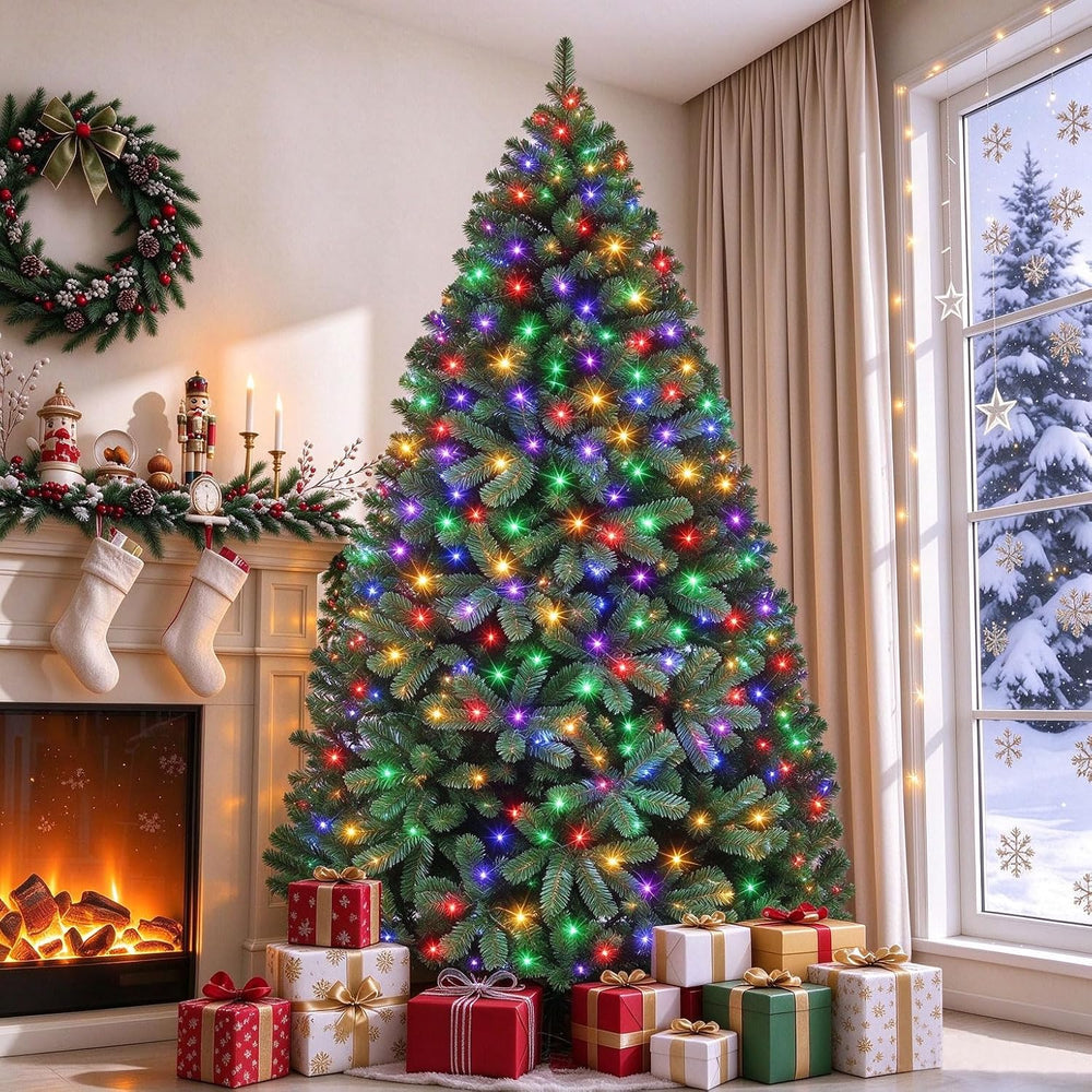 GarveeHome 7.5 ft Artificial Christmas Tree Prelit, Green Xmas Tree