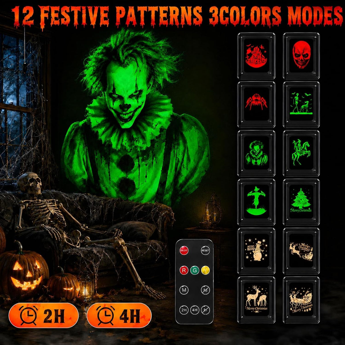 12-in-1 halloween projector lights, outdoor dynamic halloween projector, package contents
