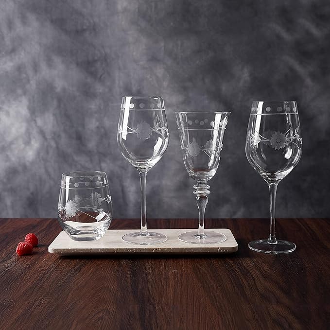 Premium Delight Wine Glasses Set of 4,15 oz – Hand-Blown with Etched Long Stem, Classic Glassware for Weddings, Dinners, and Holiday Gifting (Red Wine Glass)