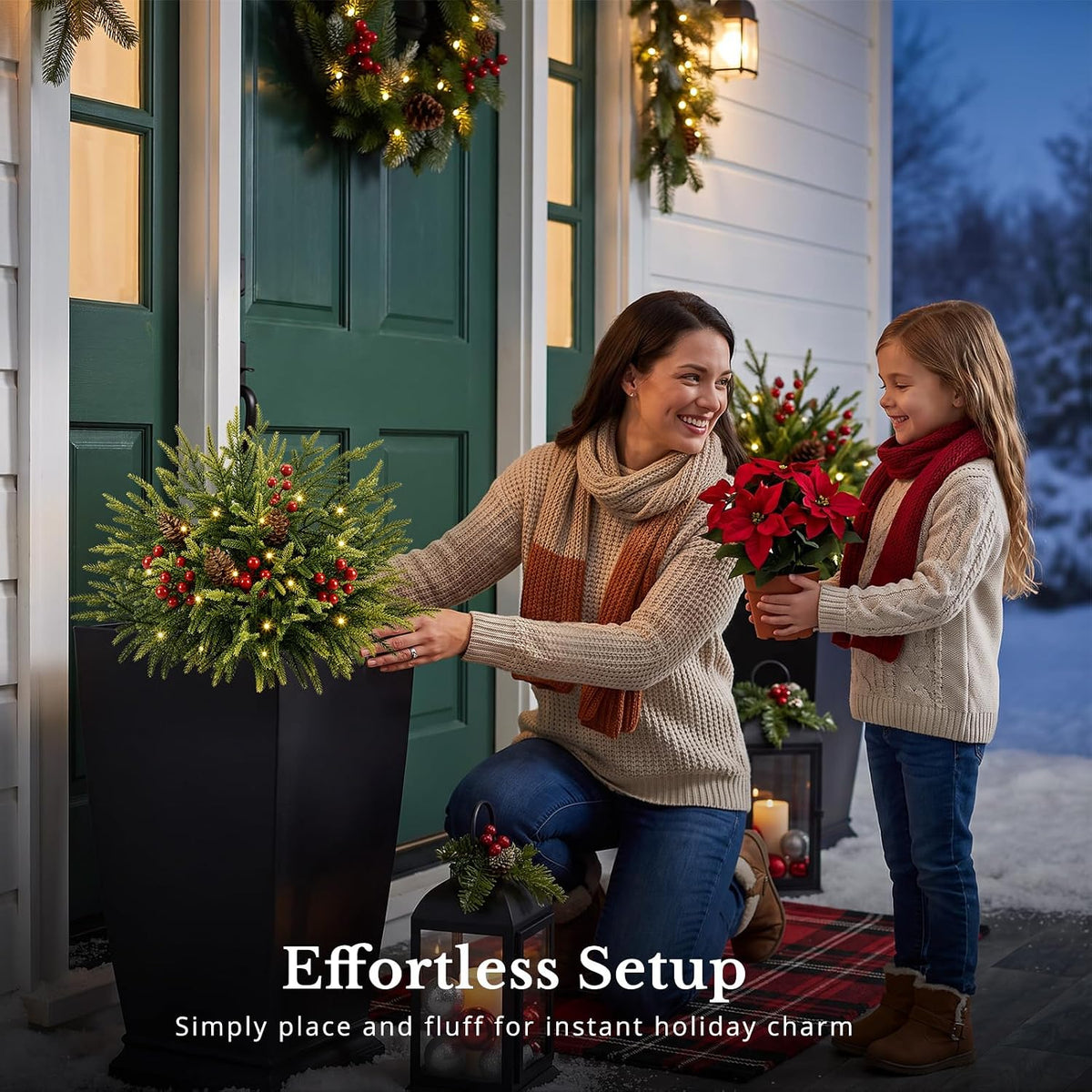 2 Pack 25.5 Inch Outdoor Lighted Christmas Trees, Yard Holiday Decor