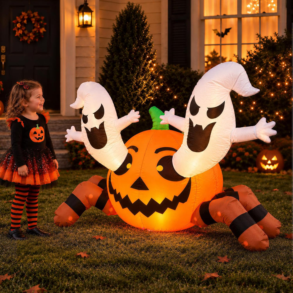 4FT Inflatable Halloween Decoration Outdoor, Blow Pumpkin Spider Yard Decor