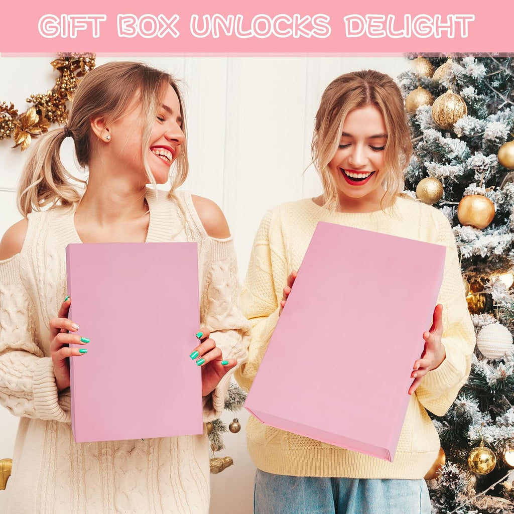 pink gift box with magnetic lids for presents on a desk or shelf