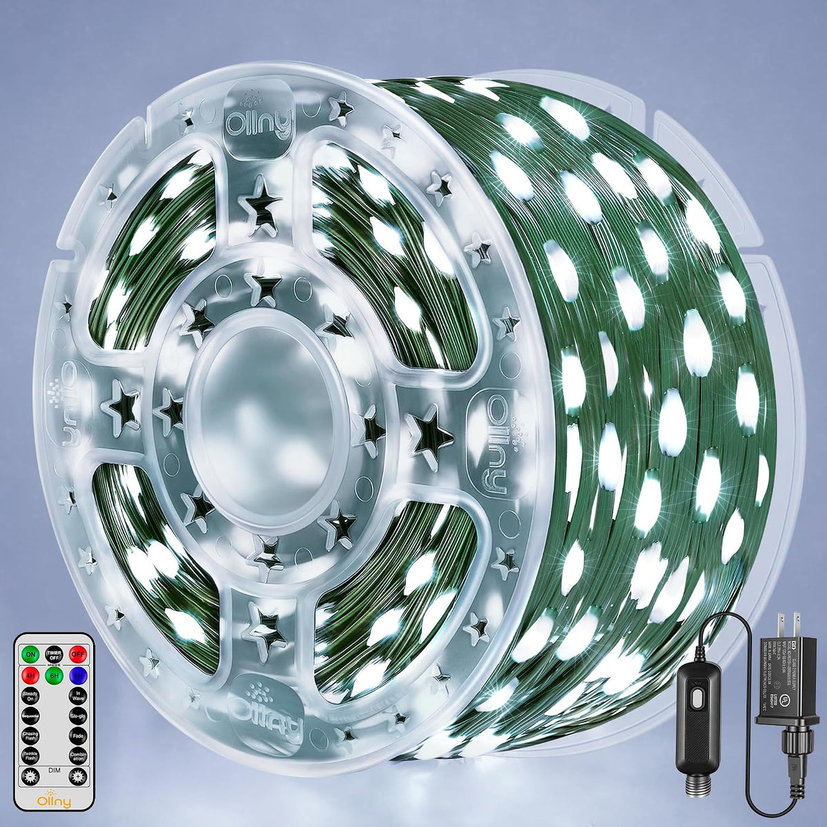 Ollny Christmas Lights Outdoor, 393FT 1200 LED IP67 Waterproof Christmas Tree Lights with 8 Modes Remote Timer, String Lights for House Yard Outside Indoor Xmas Decorations Cool White