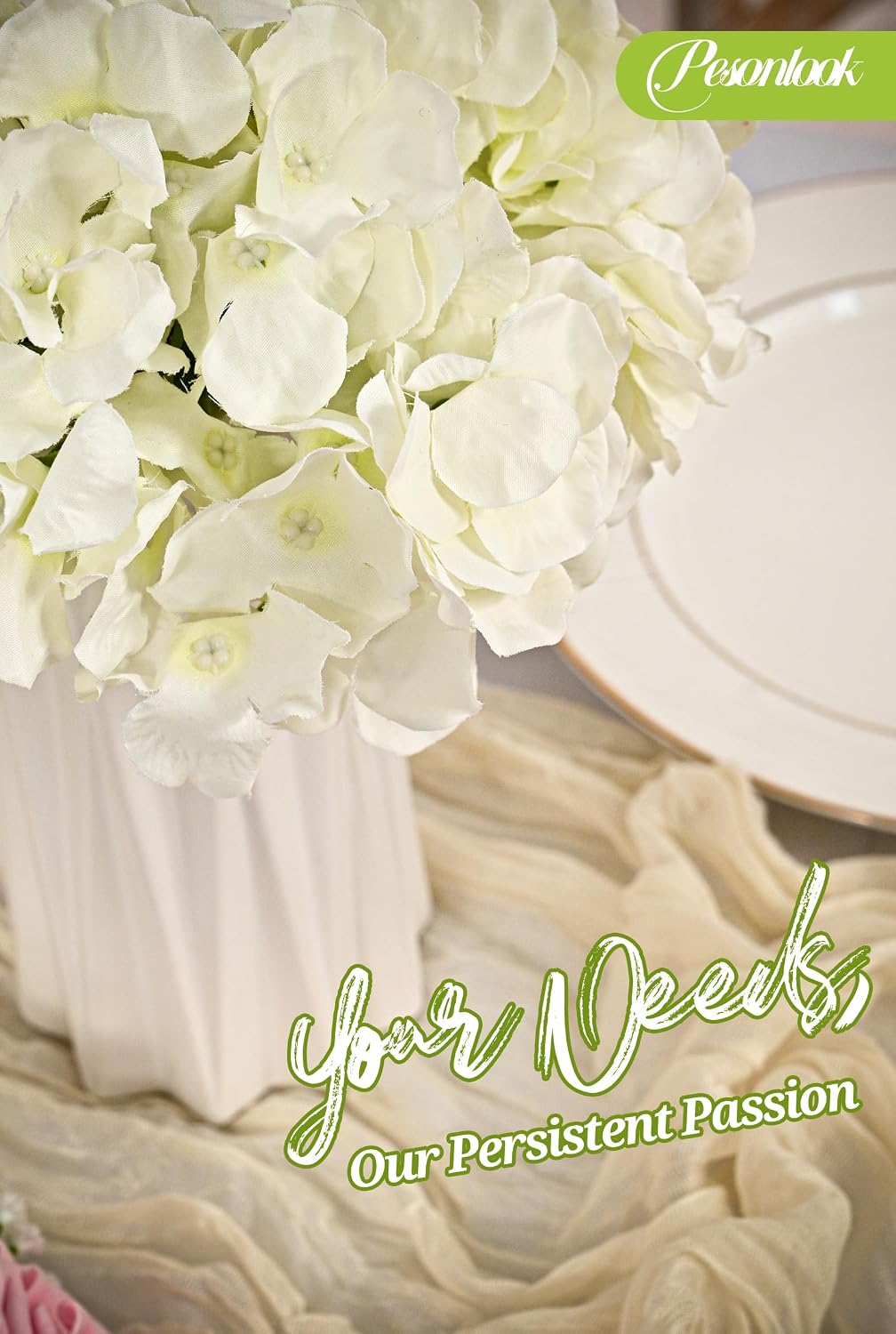Pesonlook 100Pcs Ivory Hydrangeas Artificial Flowers,Wedding Centerpieces