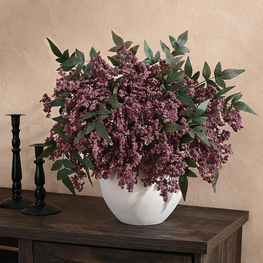 6Pcs 17In Faux Berry Stems, Artificial Nandina Branches Fall Decor