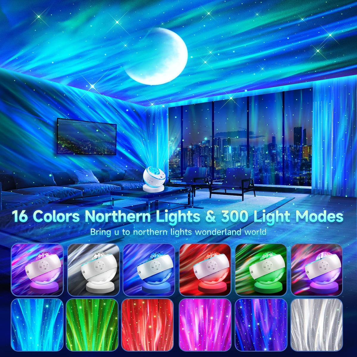 iceberg northern lights projector, white galaxy projector with shown in use
