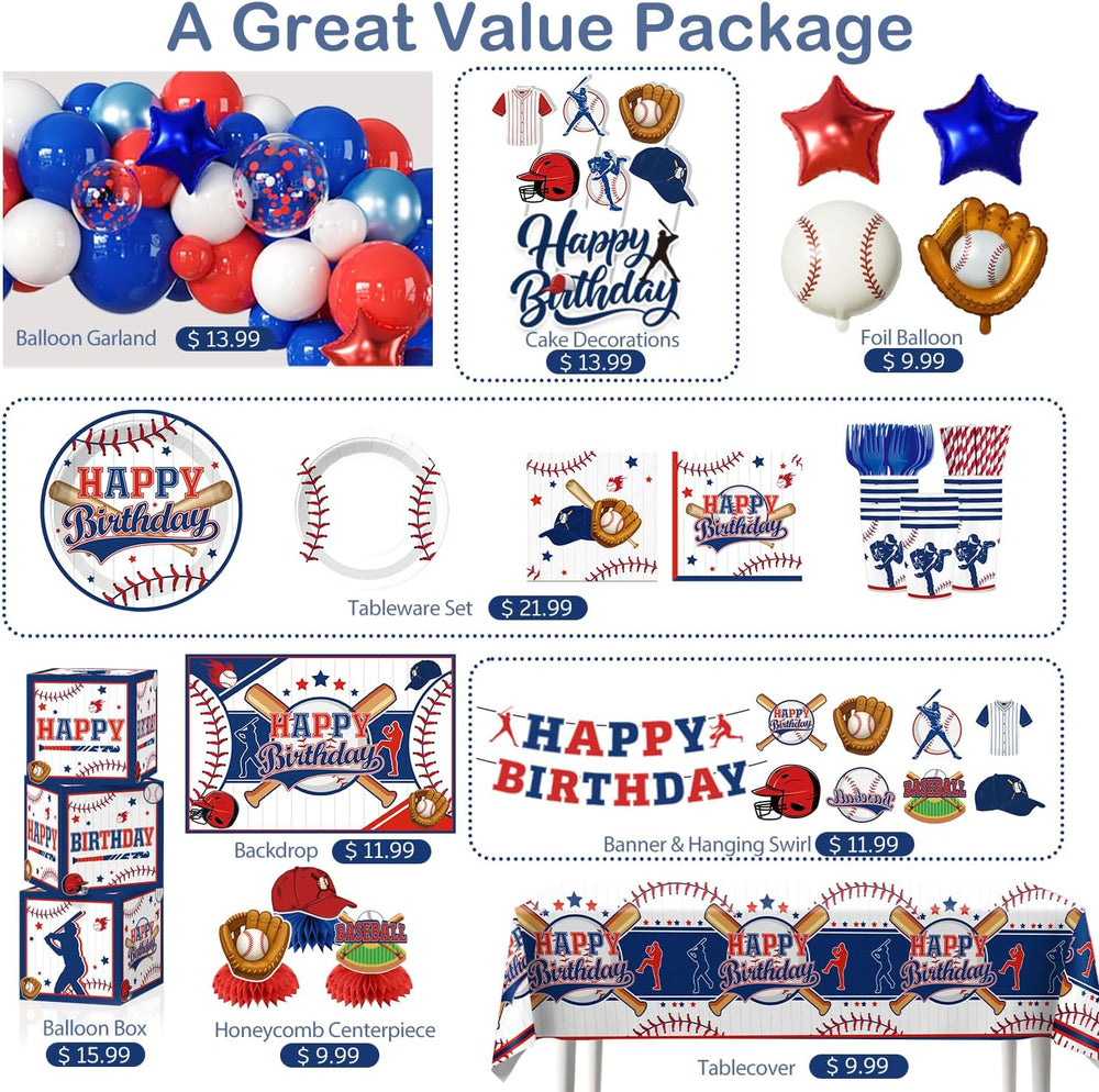Baseball Birthday Decorations,Serves 20 Guests