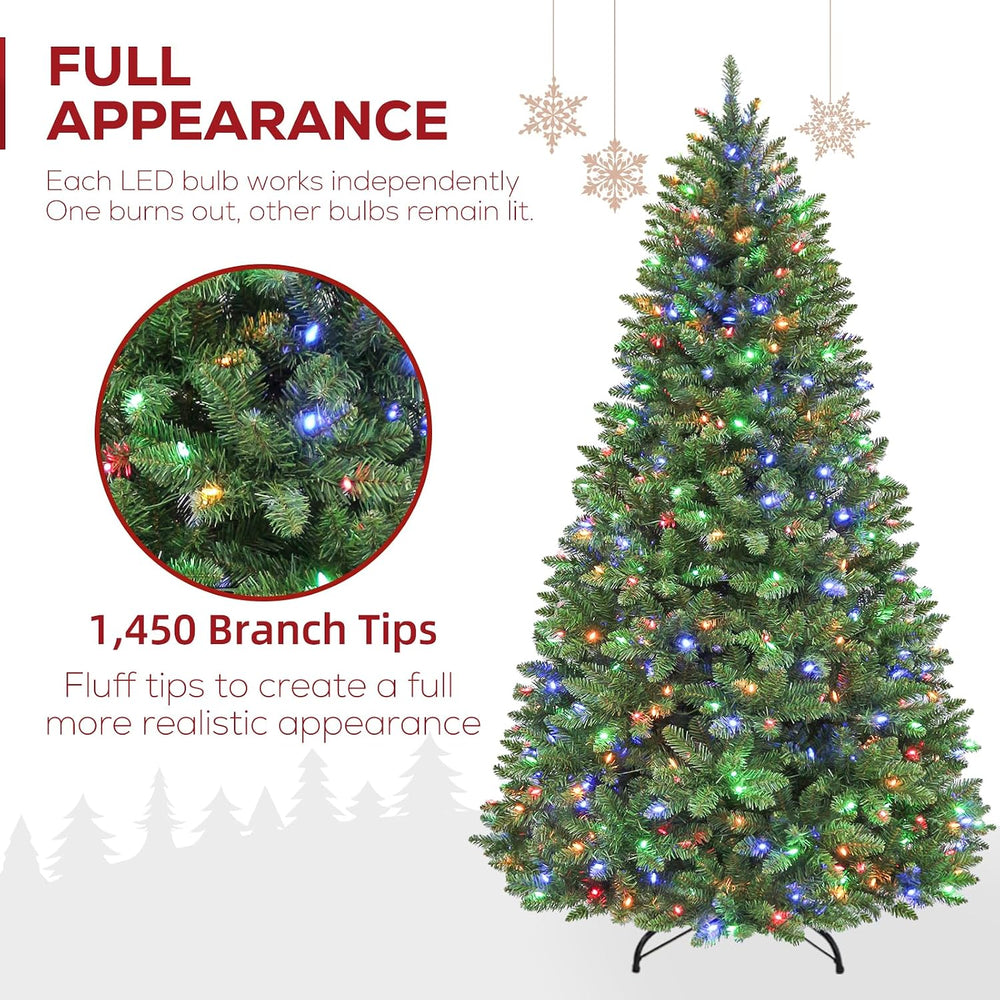 Hykolity 7.5ft Artificial Prelit Christmas Tree with 450 Multicolor LEDs