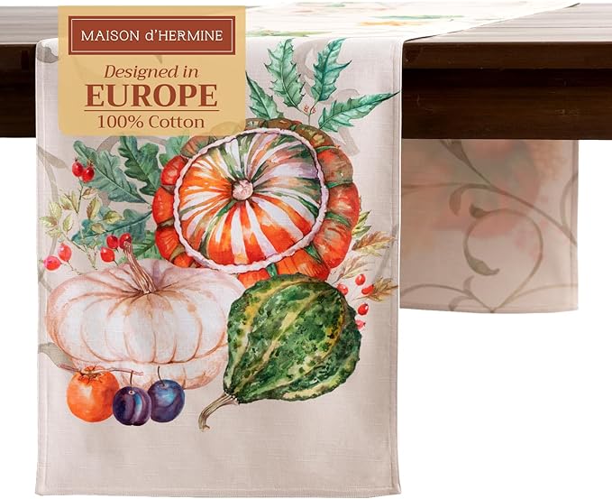 Maison d' Hermine Table Runner 100% Cotton Double Layer Table Runners 72 inches Long for Thanksgiving Christmas Decorations Home Kitchen Dining Party Wedding (Lumina, 14.5" x 72")