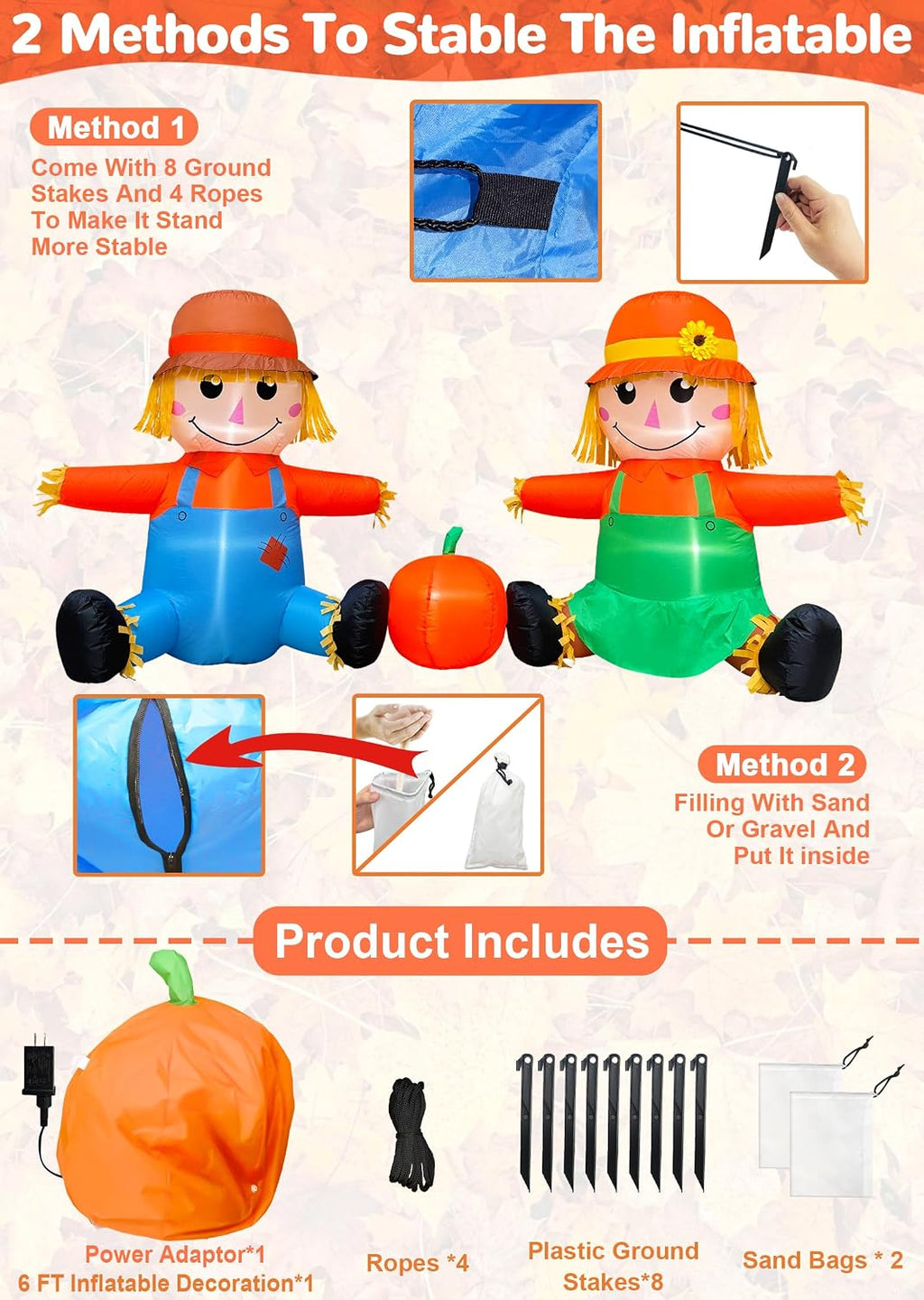 6ft fall thanksgiving inflatables outdoor decorations with built-in, close-up detail