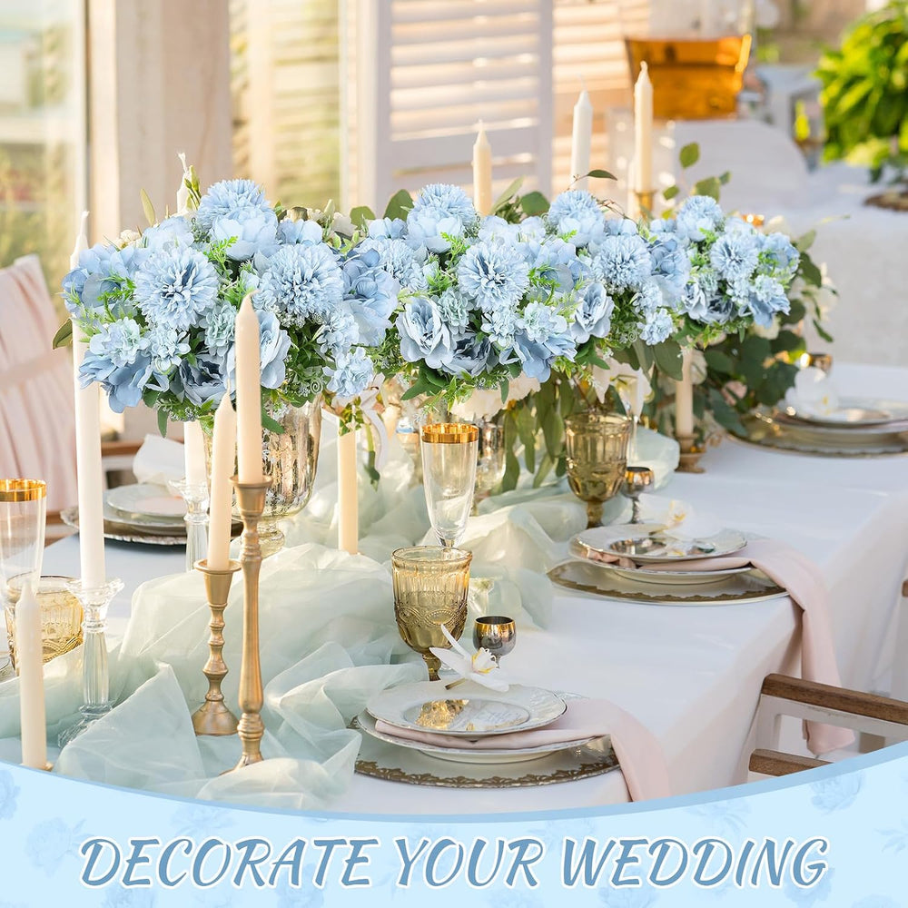 Lyrow 8 Bundles Blue Artificial Peony Flowers for Wedding Centerpieces