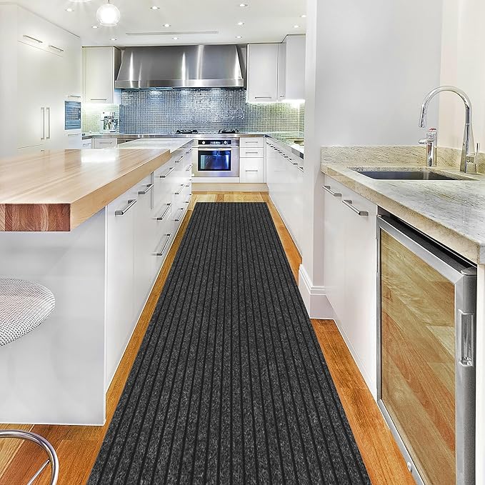 Ottomanson 2'7" x 40' Hallway Runner with Scraper Pile - Extra Durable Non-Slip Rug Mat for Indoor & Outdoor Use - Ideal for Kitchen, Entryway & Garage - High-Traffic Carpet, Black