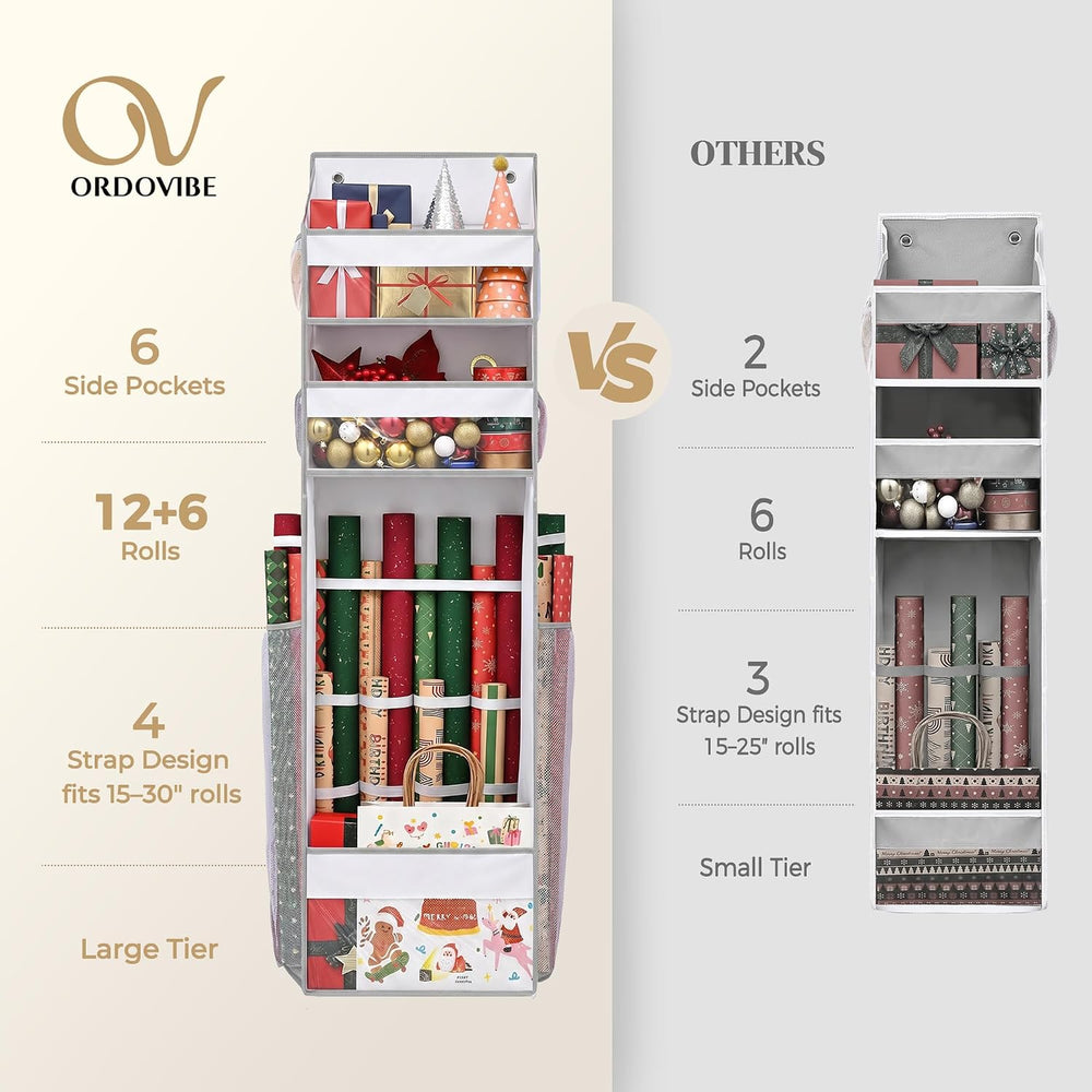 Wrapping Paper Storage Organizer – Over The Door Hanging Gift Wrap Holder for...