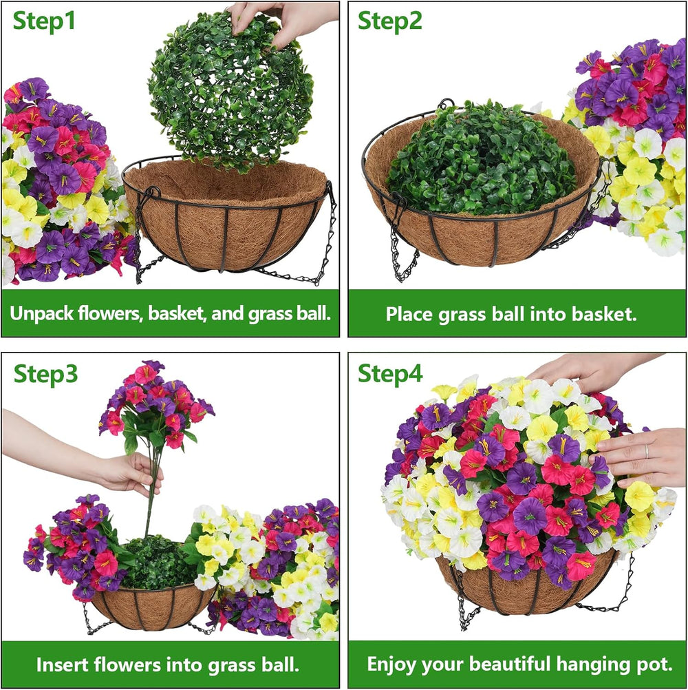 2 Set Artificial Hanging Flowers with Basket for Outdoor Decor