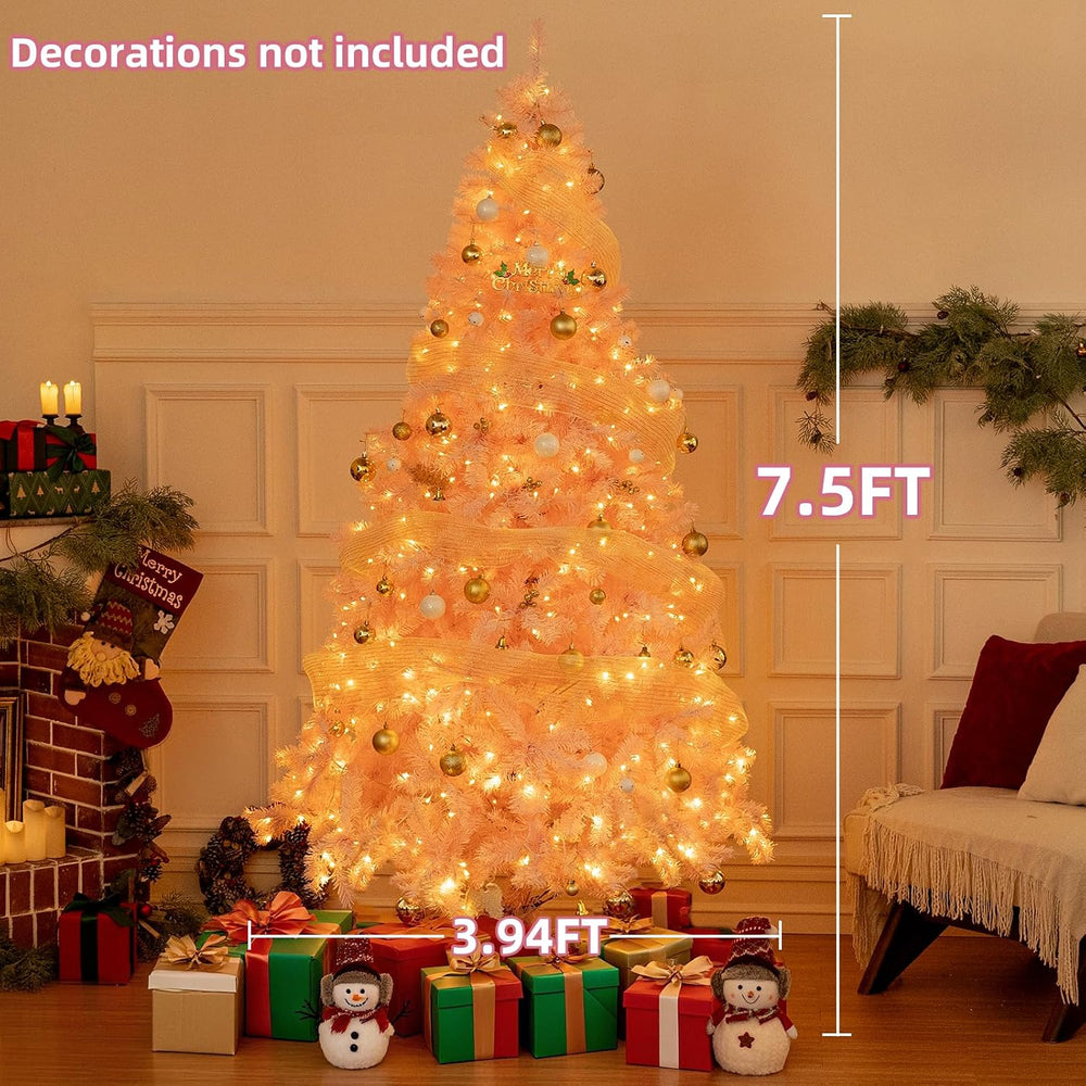 7.5ft Pink Christmas Tree with 600 Warm & Colorful Lights & Storage Bag