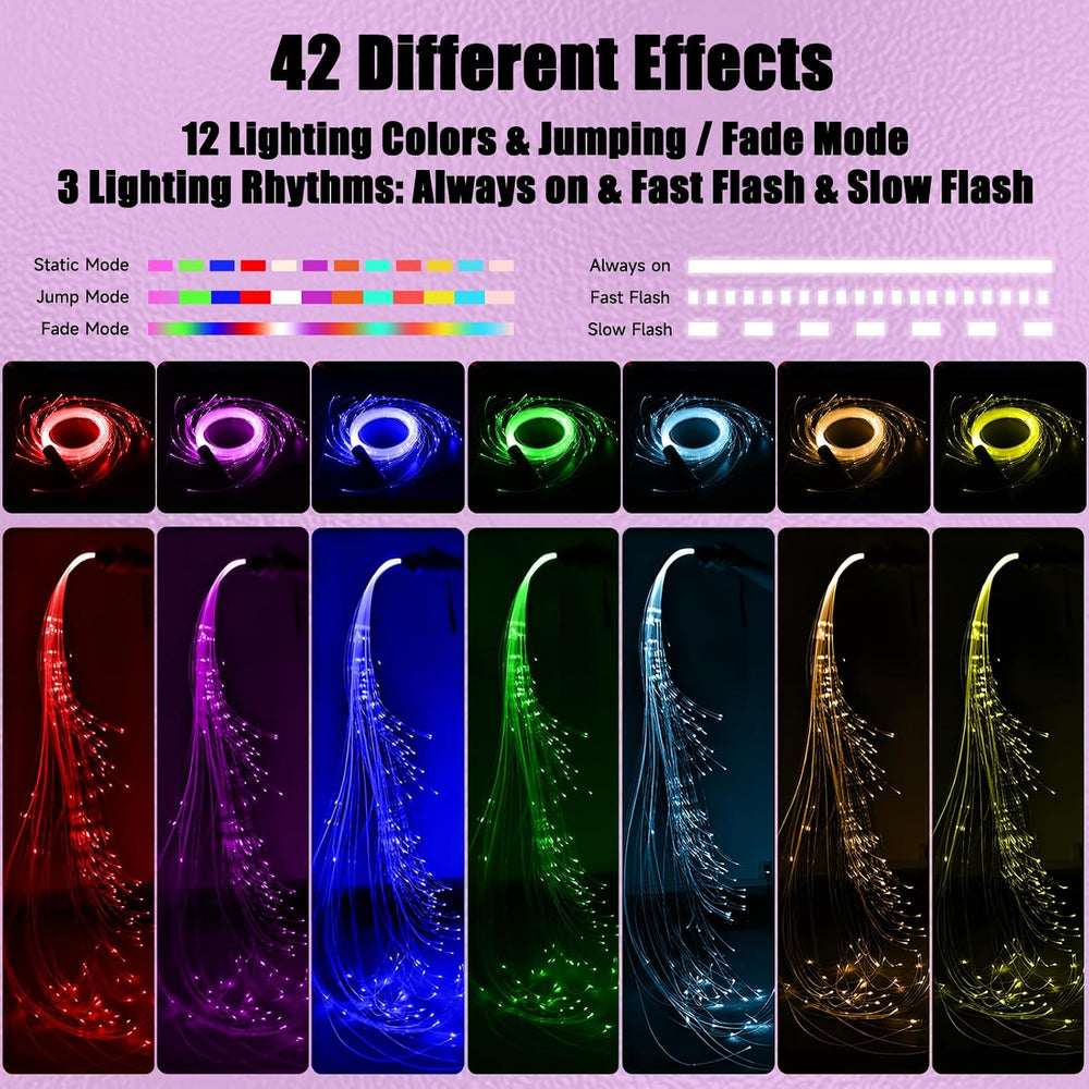 LED Fiber Optic Whip Dance, 6ft Swiveling Led Whip, 42 Different Lighting Eff...