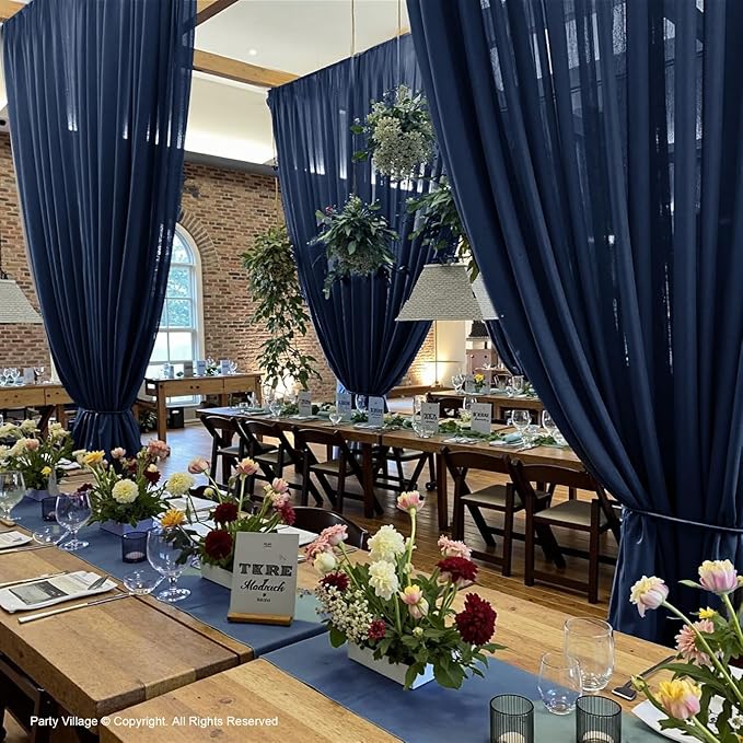 PartyVillage 10ft×15ft Navy Blue Backdrop Curtain for Wedding Parties, 2 Panels Wrinkle Free 15 FT Long Polyester Photo Backdrop Drapes Back Drop Cloth for Birthday Photography Background