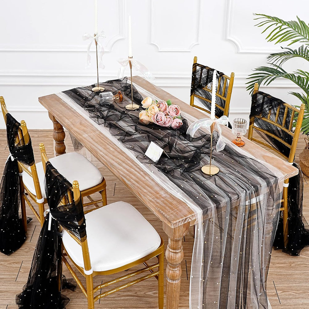 Gauze Tulle Table Runner Black Halloween Pearl Fabrics Sheer Veil Dessert