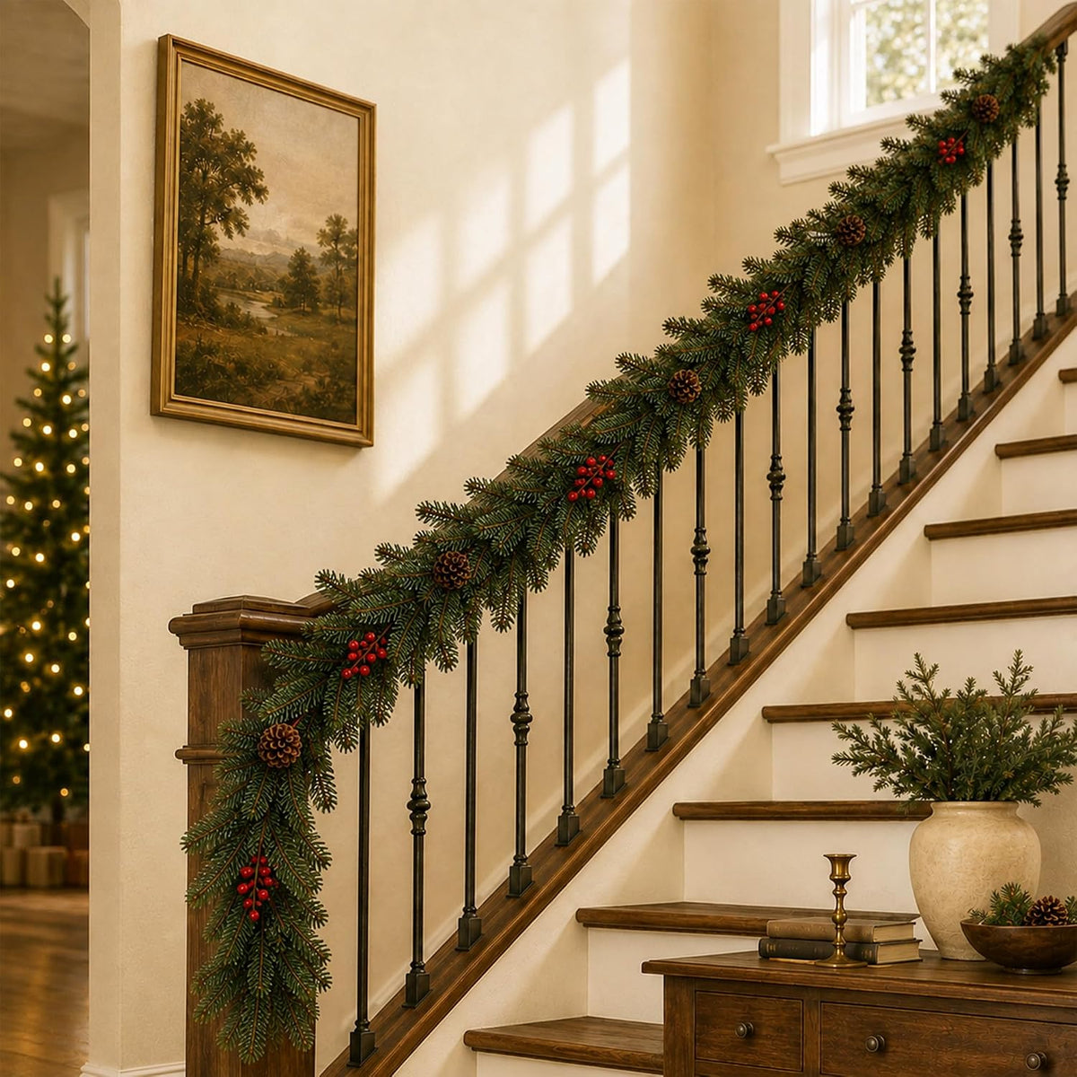 6 FT Artificial Christmas Garland with Berry and Pinecone Accents