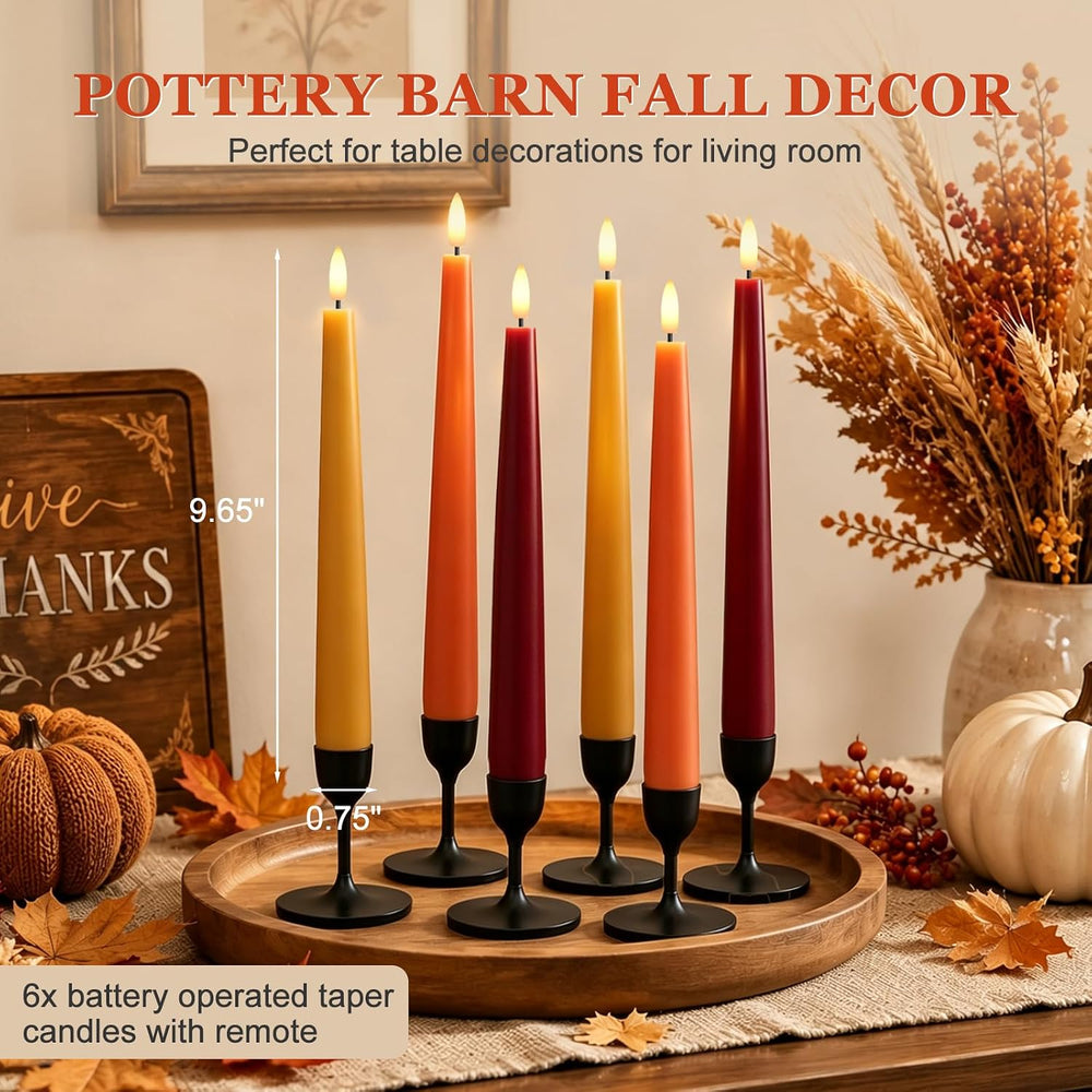 Fall Decor, Fall Decorations for Home, Flameless Taper Candles, Set of 6