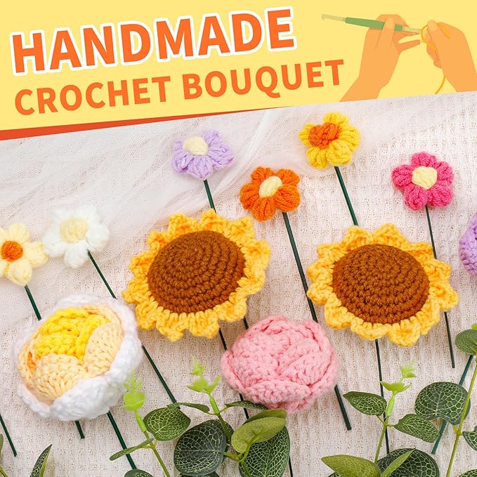 Crochet Flower Bouquet Crochet Flowers, Crochet Flower Bouquet Sunflower, Handmade Crochet Bouquet for Graduation Birthday Wedding Anniversary