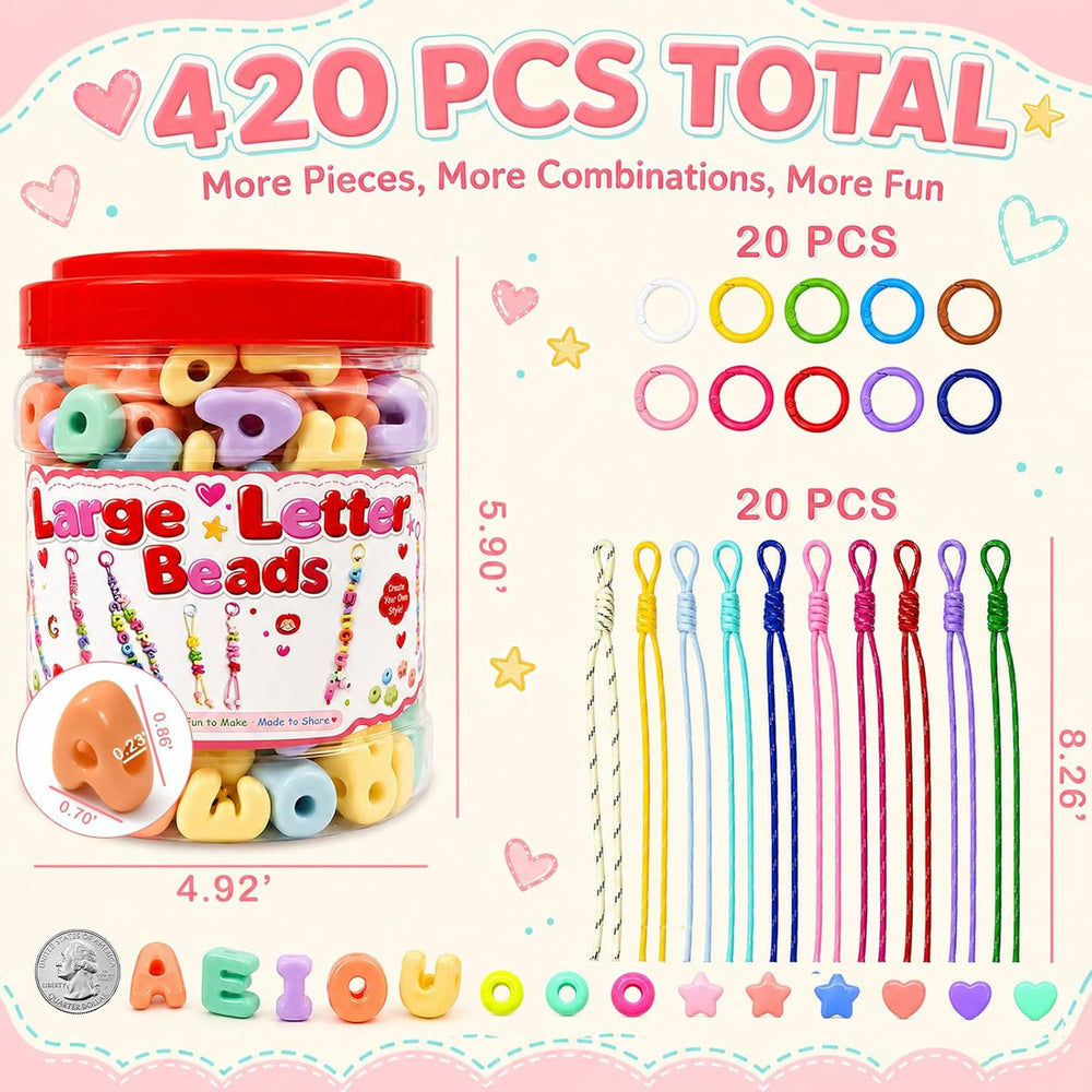 420Pcs Chunky Large Letter Beads DIY Keychain & Bracelet Making Kit