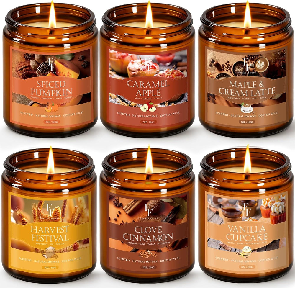 Fall Candles Set, 6 Pack Candles for Home Scented Natural Soy Wax, Autumn Gif...