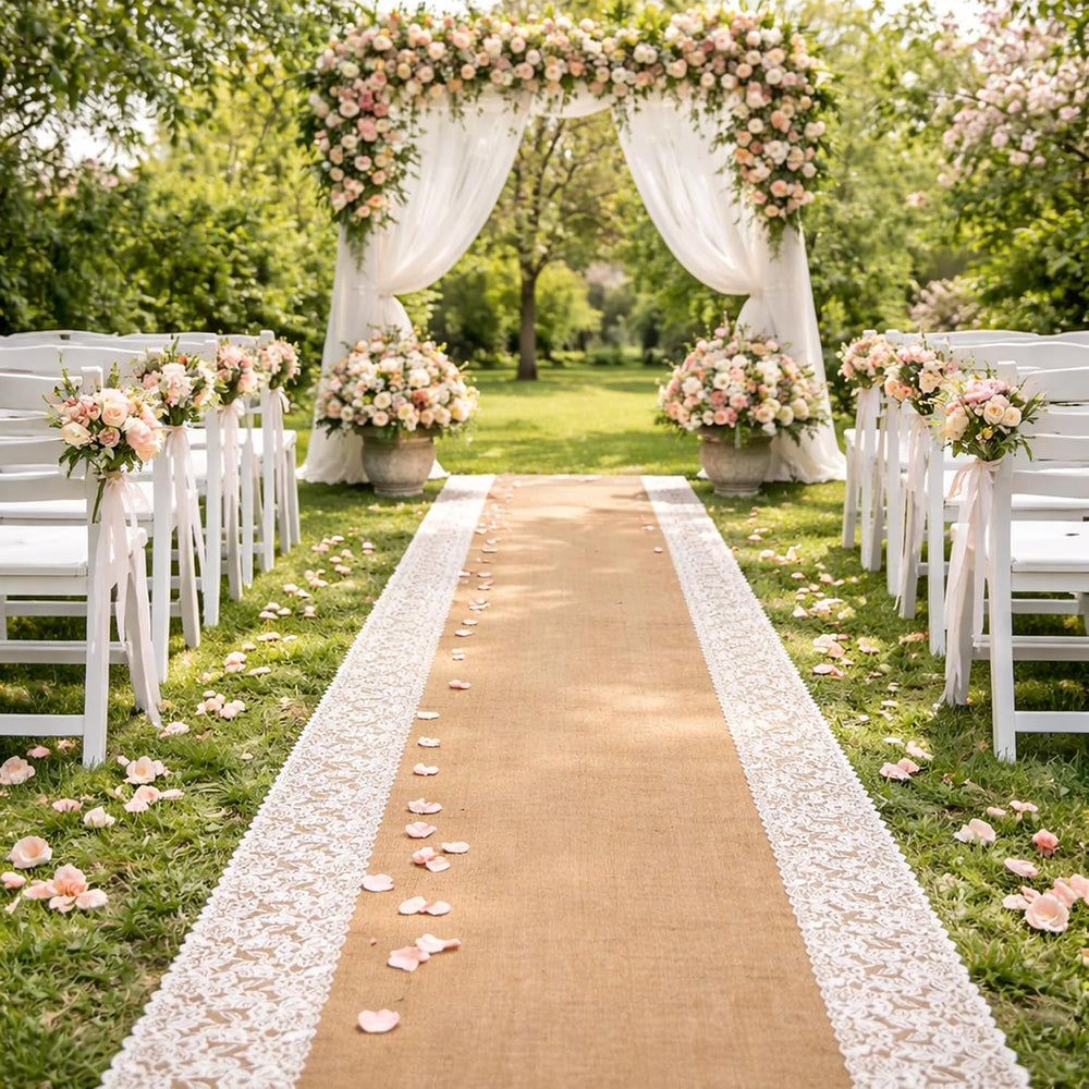 30Ftx36 in Natural Burlap Wedding Aisle Runner, Jute Weddings Runway Carpet