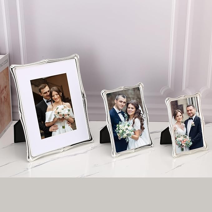 8 x 10'' Premium Alloy Silver Photo Frame with 5x7'' Mat - Luxury Hi End Display Picture Frames 5x7'' with Black Velevt Back