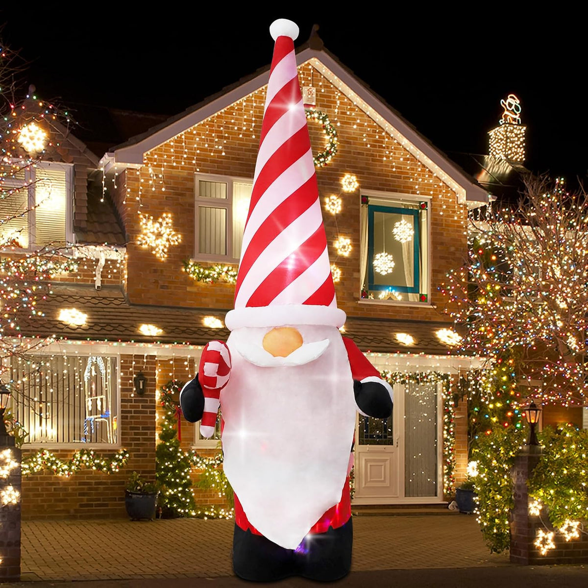 7ft Christmas Inflatable Outdoor Decoration Dwarf with Hat Inflatable Patio Decoration with Built-in LED Lights, Suitable for Christmas Holiday Party, Patio, Lawn, Garden Winter Decoration