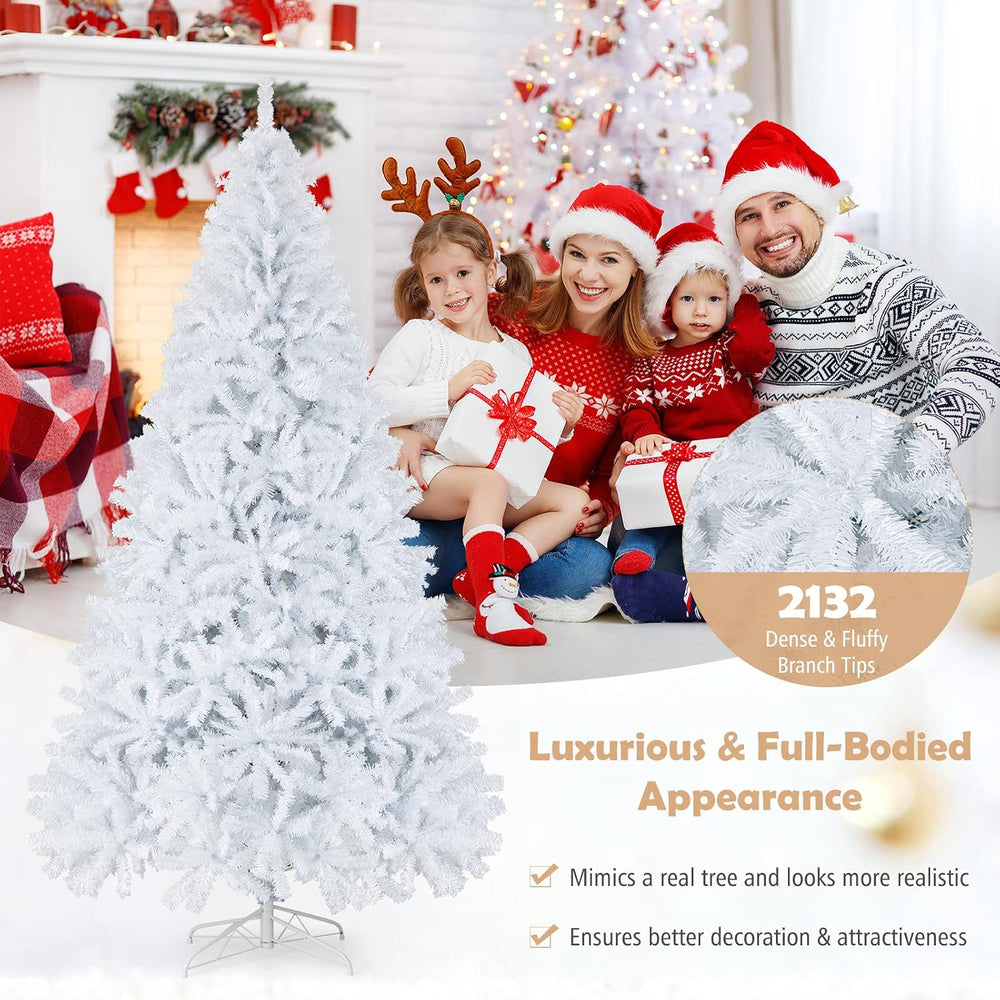 GOFLAME 9FT White Christmas Tree, Artificial Hinged Christmas Tree with 2132 ...