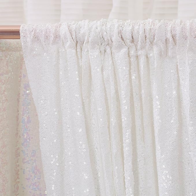 Poise3EHome White Sequin Backdrop Curtain, 10Ft x 10Ft White Glitter Photography Background Curtains, Sequence Backdrop Drapes for Wedding Party Festival Decor