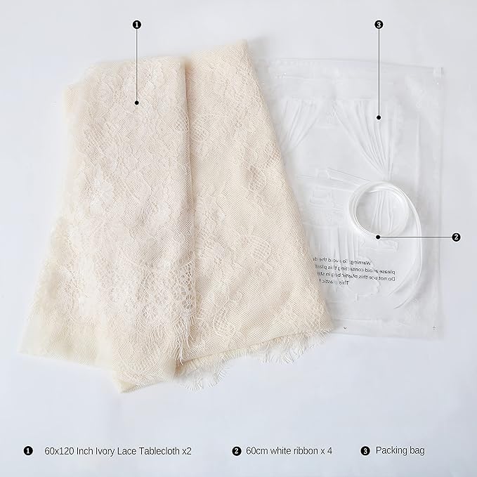 LuoluoHouse Set of 2 Ivory Lace Tablecloths Rectangle Chic Wedding Embroidered Tablecloth 60x120 inch Decorative Tablecloth for Farmhouse Party Birthday Kitchen Table Linens