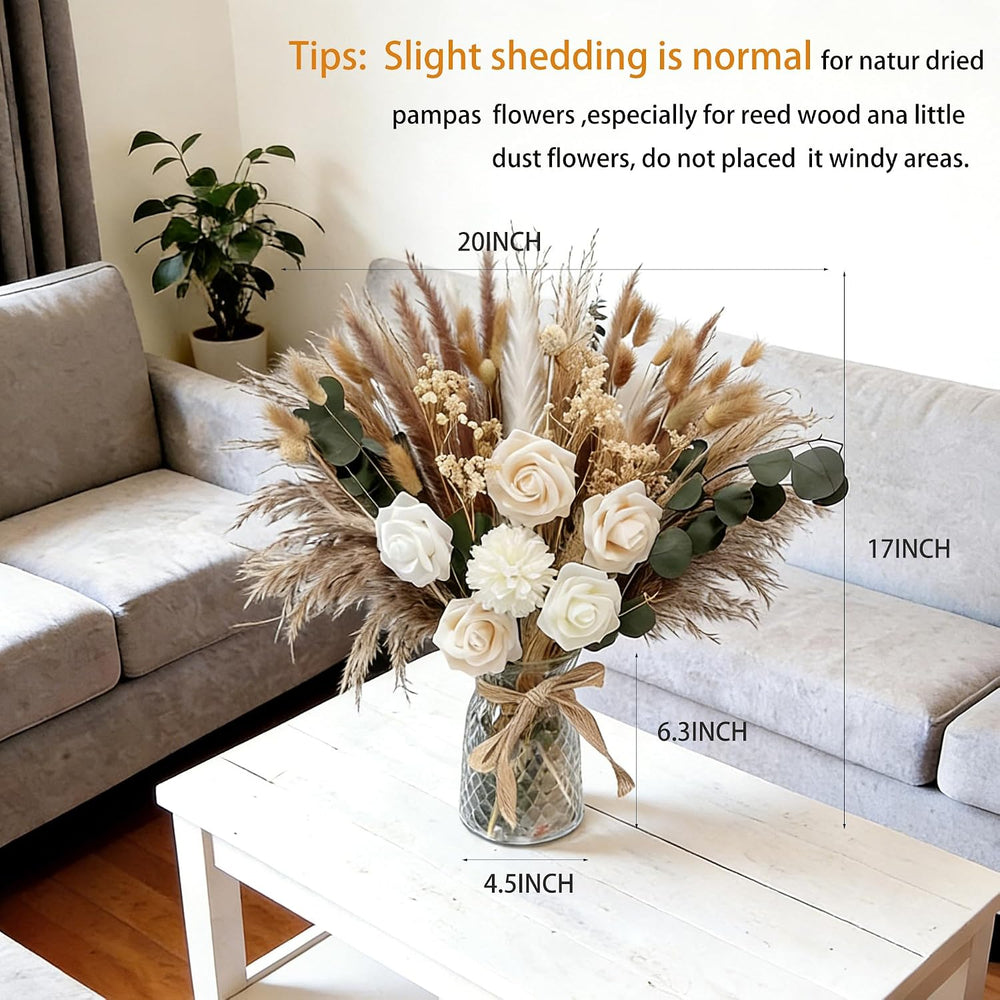 Indoor Artificial Dried Flowers with Vase Pampas Grass Bouquet