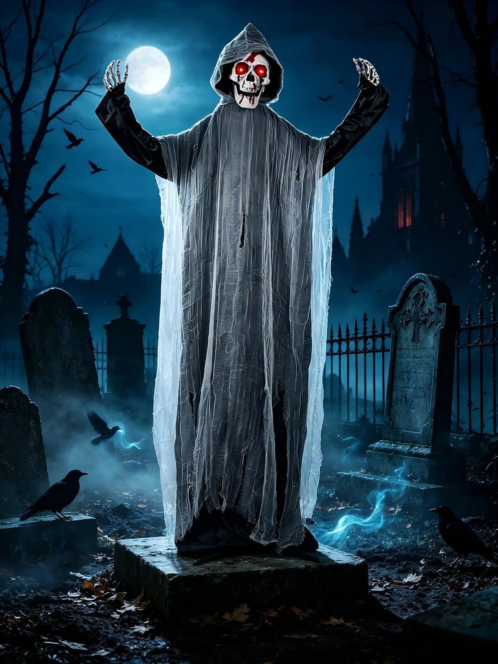 6FT Light Up Swinging Scary Skeleton Ghost Halloween Decoration