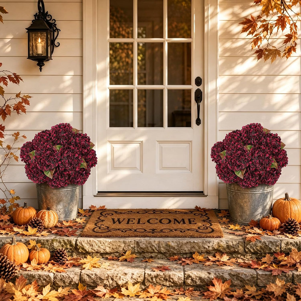 Hollyone Burgundy Hydrangea Artificial Flowers 2PCS Fake Fall Flowers Decor