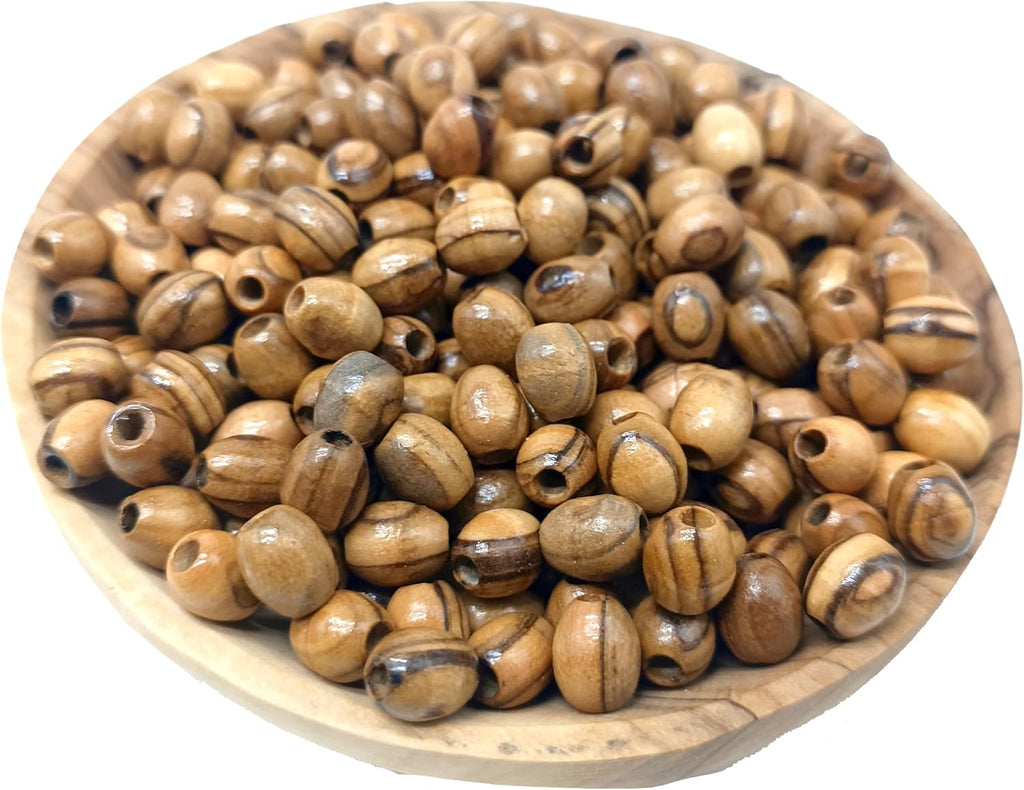 Prayer Beads for Sale Olivewood 10mm Oval (500 pcs) | Wooden Supplies for Necklaces from Bethlehem Jerusalem Israel | Olive Wood Rosary Beads Catholic | with Zuluf Certificate BEAD028