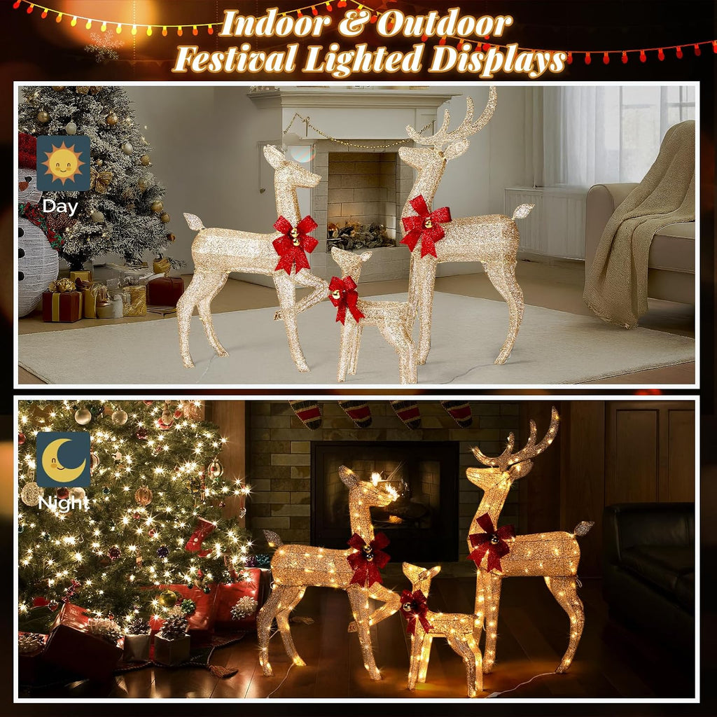 vingli 4ft golden lighted christmas reindeer family set, side view