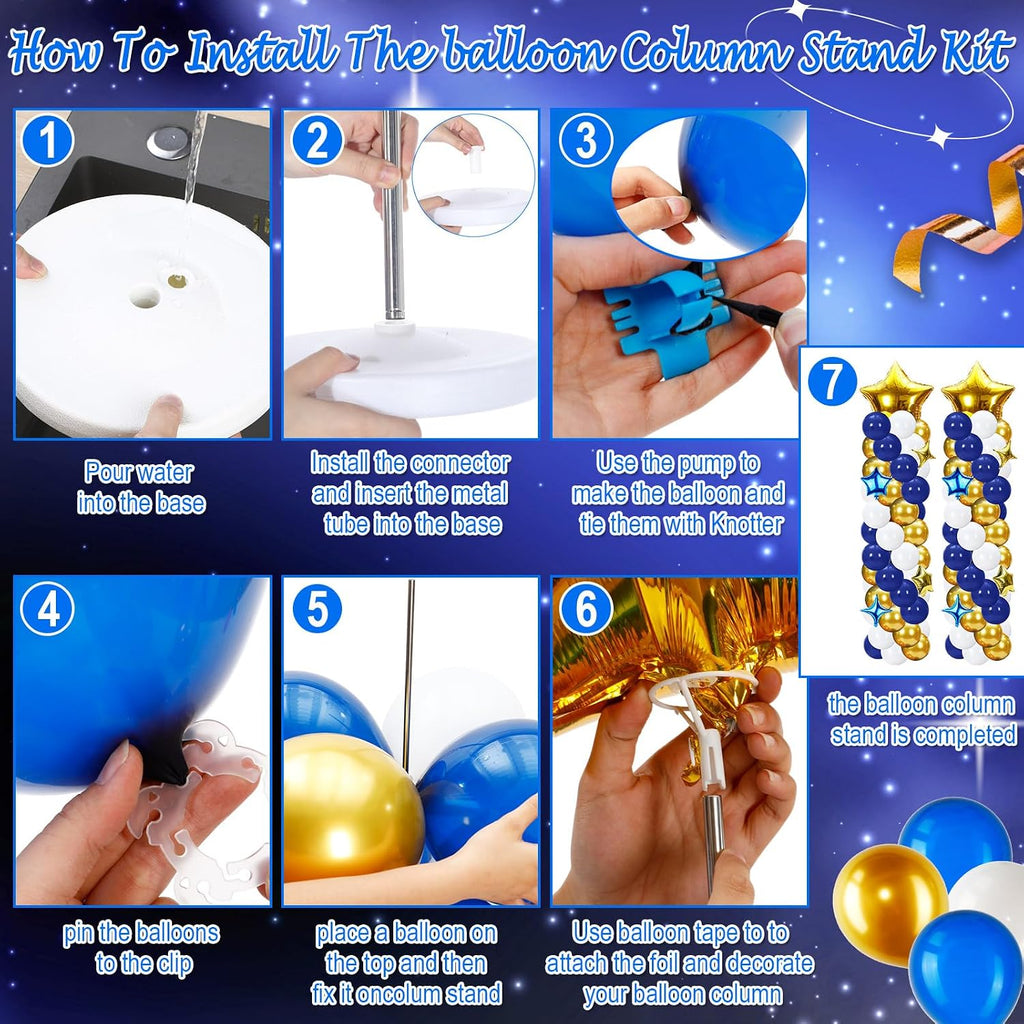 Gejoy 110 Pcs Blue and Gold Balloon Arch Column Stand Kit