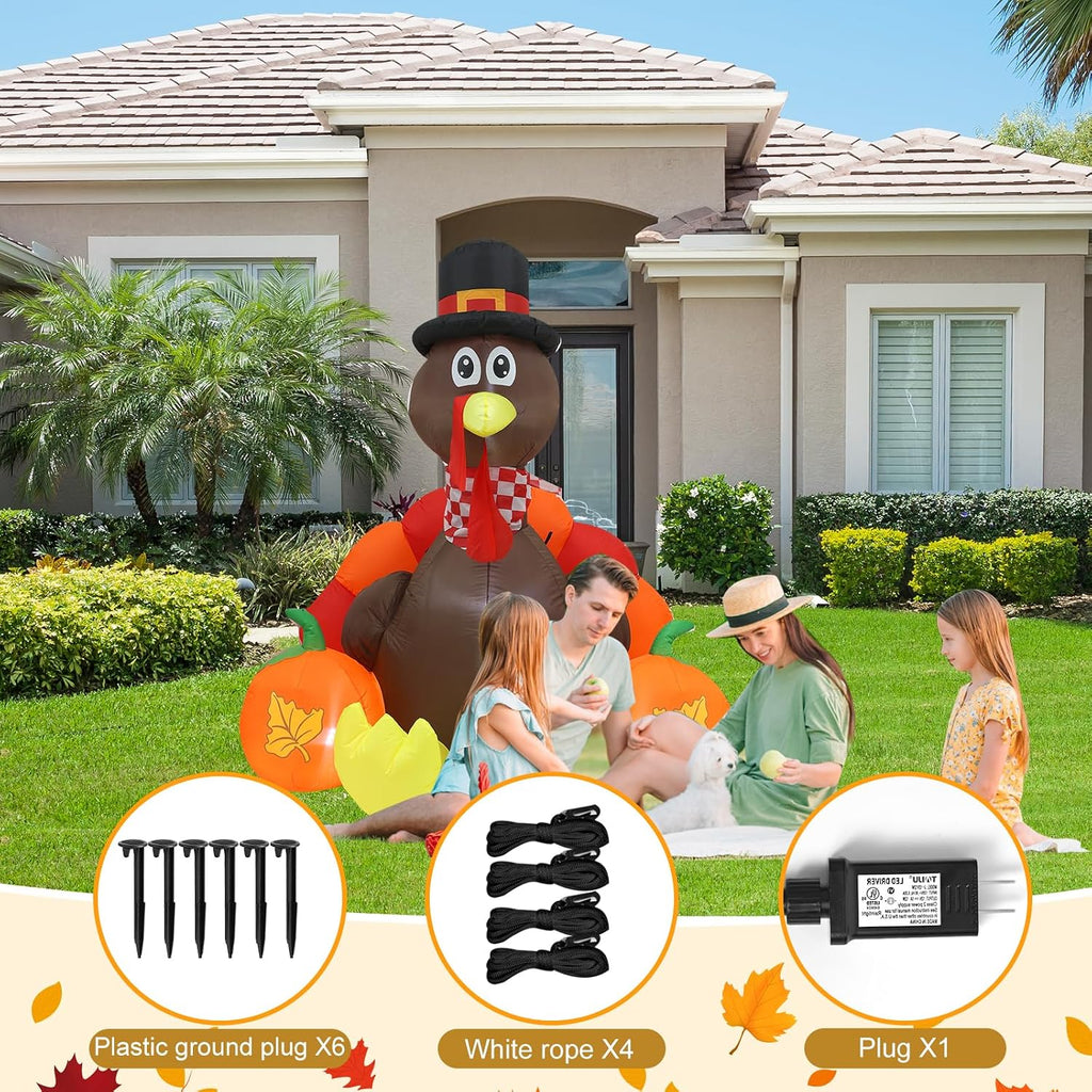 6 ft turkey thanksgiving inflatable decoration with led, package contents