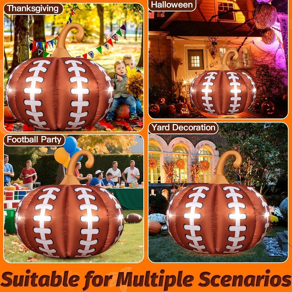 4.6FT Thanksgiving Inflatable Football Pumpkin Outdoor Decoration Giant Fall ...