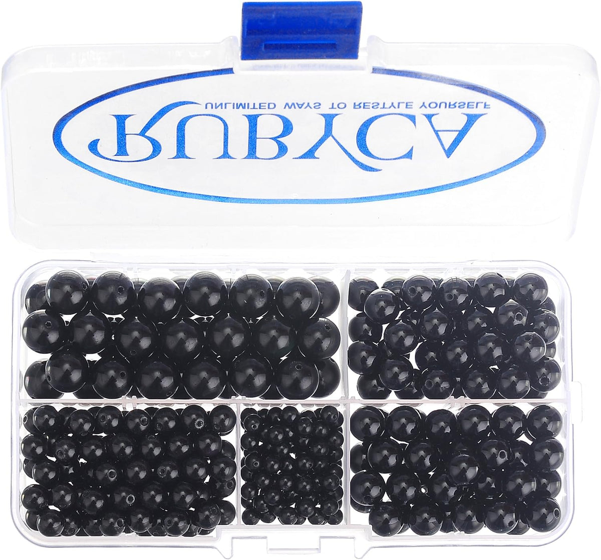 RUBYCA Natural Black Obsidian Round Loose Bead Organizer Plastic Box Jewelry Making Mix Sizes